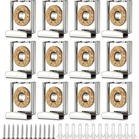 12 Associazioni Specchio da Parete in Acciaio Inox, staffa a Parete per Specchio con Chiara, Kit Completo di Viti e tasselli per Specchi Bagno da 4 a 6 mm di spessore (1/5)