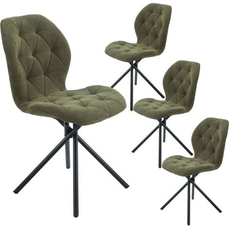Lot de 4 chaises pivotantes en tissu déperlant vert avec piqûres décoratives losanges - NOLYA (1/5)
