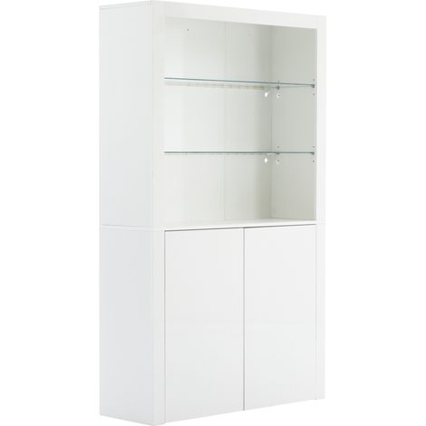 Hohe Vitrine in Weiß Hochglanz 100 x 35 x 170 cm mit LED und gehärtetem Glas (1/5)