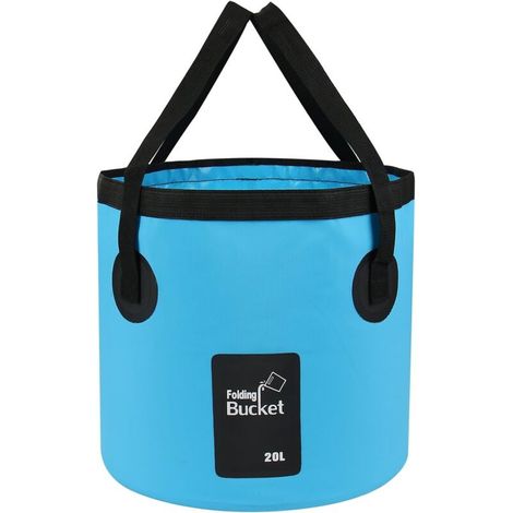 Seau pliable, seau portable pliable de 20 L, seau de lavage de voiture, adapté au camping, à la randonnée, à la pêche et aux voyages, bleu (1/4)