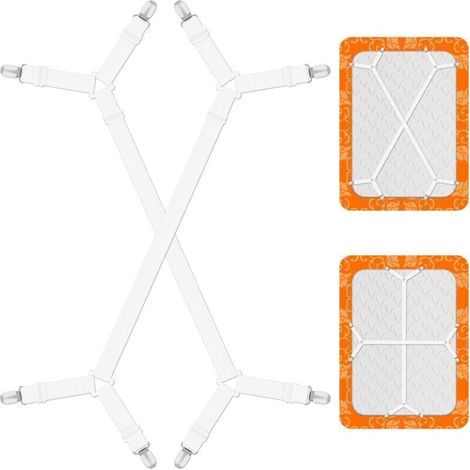 2 Pièces Tendeur Drap Housse Lit Drap Réglable , Attache Drap Housse , Elastique Drap Housse avec Clips en Métal , Réglable Élastiques Triangle Sangles , Weiß