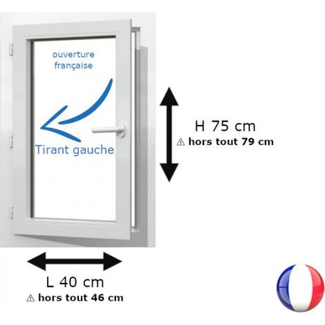 Fenêtre PVC 1 vantail H 75 x L 40 cm OF pour pose en neuf avec poignée - tirant gauche