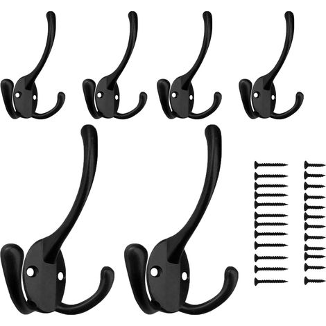 Patères murales, lot de 6 crochets porte-manteaux à fixer au mur avec 24 vis, Sing DXGHC