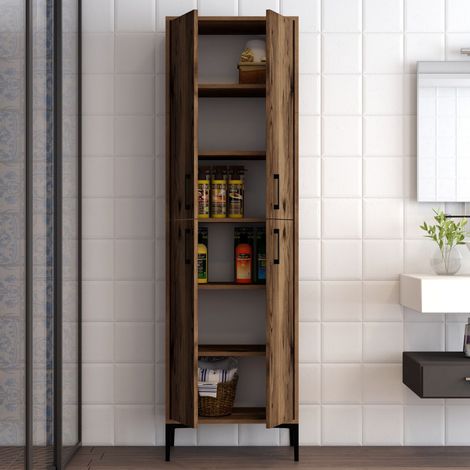 Armadio Multiuso Grande Laino, 6 Ripiani, 4 Ante, 6 Vani, 60x200h cm Marrone Noce (1/5)