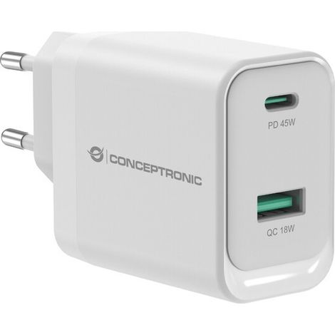 CONCEPTRONIC Ladegerät 2Port GaN USB-C/-A 45WPD3.0/PPS ws (ALTHEA20W45)