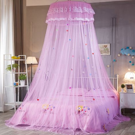Moustiquaire ronde en dentelle style princesse pour lit d'enfant (rose) (1/5)