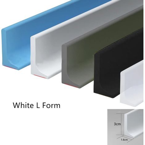 (White L Form-about 150cm) Water Shower Dam Bathroom Water Stopper Silicone Retaining Strip Flood Barrier Dry And Wet Separation Blocker (1/4)