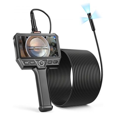 Triple Lens Endoskopkamera mit Licht, Inspektionskamera mit 5 Zoll Bildschirm 10 m Kabel & 5000mAh Akku, 8 mm Rohrkamera mit 8X Zoom & IP67, Boroskopkamera mit Handgriff für Auto Rohre Abfluss (1/5)