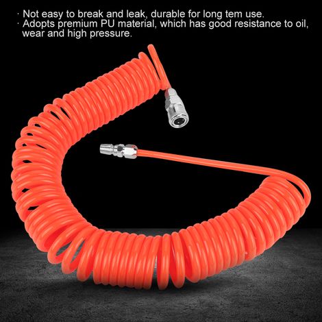 Tuyau d'air spiralé en PU flexible 8mm x 5mm avec raccords pour compresseur d'air 9m rouge (1/5)