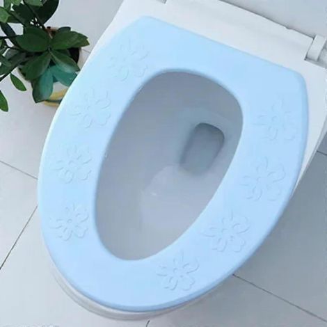 Housse de siège de toilette imperméable, coussin en mousse EVA pour plus de confort dans la salle de bain, bleue, forme O (1/5)