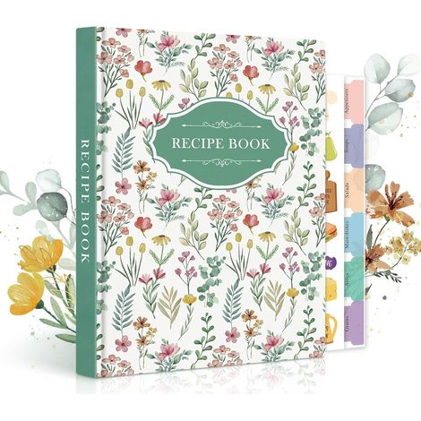 Journal de Recettes à Remplir, Carnet Recette pour Enregistrer vos Propres Recettes, Livre Cahier de Recettes Cuisine et Blanc, Livre Recette Vierge, Recipe Book Cookbook, Vert, Anglaise