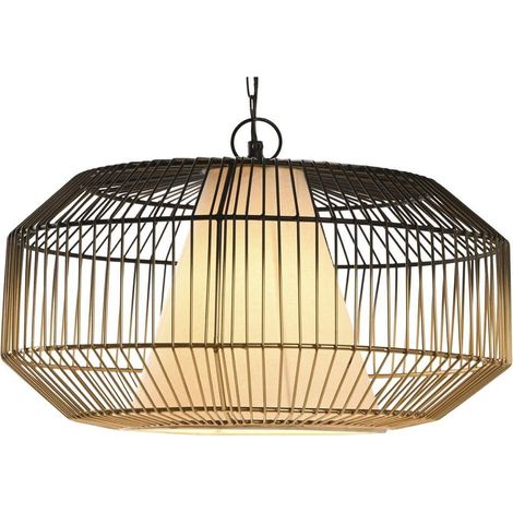 Home Heavenly® - Lámpara de techo de hierro IDARA, colgante en forma de jaula con pantalla de algodón, 42 cm de diámetro. Hierro (1/5)