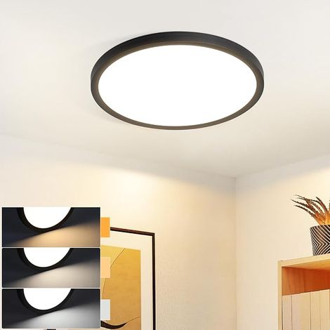 GBLY Plafonnier LED Lámpara de techo plana - Lámpara de habitación 18CM Lámpara de baño 15W Negro Iluminación de techo Lámpara de pasillo Plafonnier de baño 3000K-6500K para cocina Pasillo (1/5)