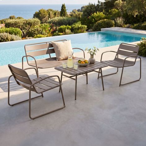 Salon de jardin 4 places lounge en métal taupe - BACA (1/5)
