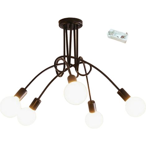 Lustre moderne en fer forgé, style industriel élégant et facile à installer, 5 têtes, noir, idéal pour bureau, chambre, salon ou cuisine. (1/4)