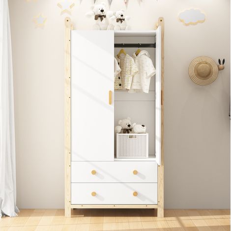 Armario ropero de 2 puertas con barra y 2 cajones 89,6 x 44 x 180,5 cm blanco y pino (1/5)