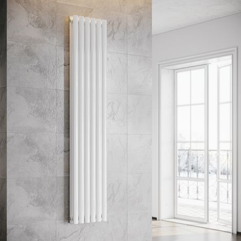 SONNI Radiador de Vertical Blanco Ovalado Radiador Centro Conexión Doble Capa 1800x357mm