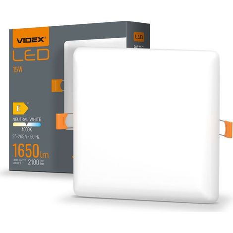 Luminaria empotrable cuadrada blanca sin marco de 12 cm, IP54, LED integrado de 15 W, DownLight Videx 4000K 2100 lm (1/4)