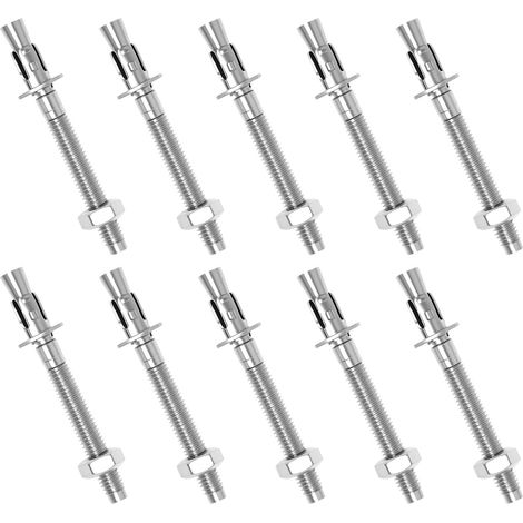 10 pièces de chevilles pour charges lourdes M8 X 8cm en acier inoxydable, ancrages pour charges lourdes M8 comprenant écrou et rondelle, boulons d'ancrage en acier inoxydable, chevilles et boulons (1/5)