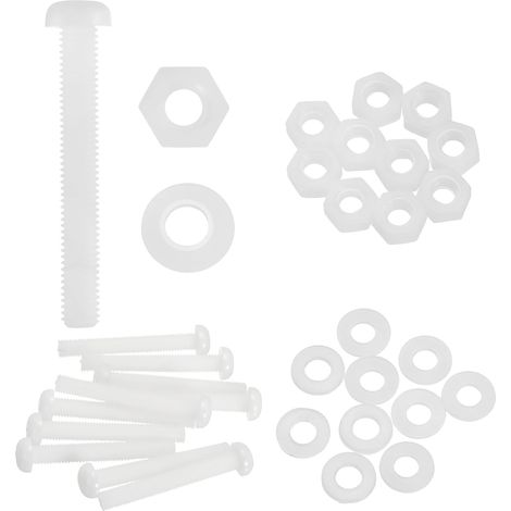 Lot de 10 vis à tête ronde cruciforme en nylon PA66 M8 x 60 mm avec rondelles plates et écrous hexagonaux pour assemblage de machines à faire soi-même, blanc (1/5)