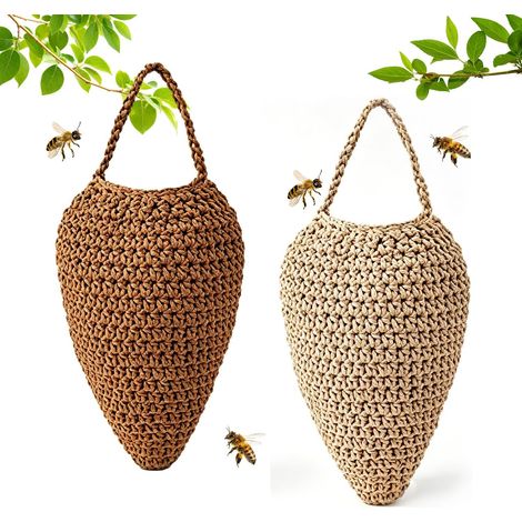 Stück Wespennest Attrappe 20x36cm, Gewebt Gefälschtes Hornissennest, Künstliche Hängendes Gefälschtes Wespennest Köder für Haus Garten Terrasse Traufen Outdoor, Wespen Nestbau Verhindern (1/5)