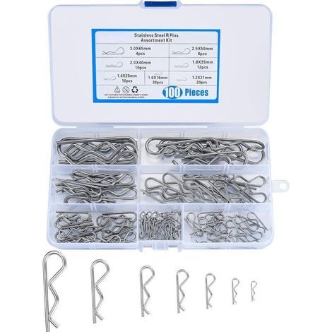 100 Pièces Goupilles de Retenue, R Clips Goupilles Fendue, Assortiment de Goupilles à Ressort de Fixation, Cotter Pins pour Remorque Voiture,de DEBUNS (1/5)