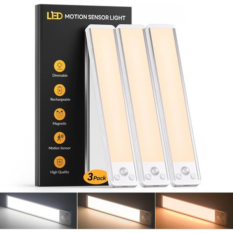 Filiyano – Réglette LED sous meuble 20 cm, lot x3 – Détecteur de mouvement – 3 couleurs 2700–6000 K, USB-C rechargeable, dimmable, magnétique (1/5)