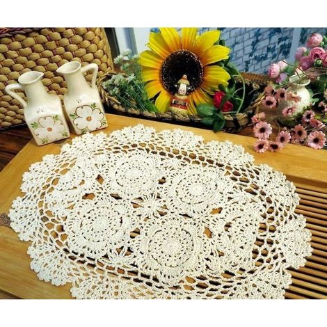 Ensemble de 4 nappes blanches en dentelle de coton crochetée