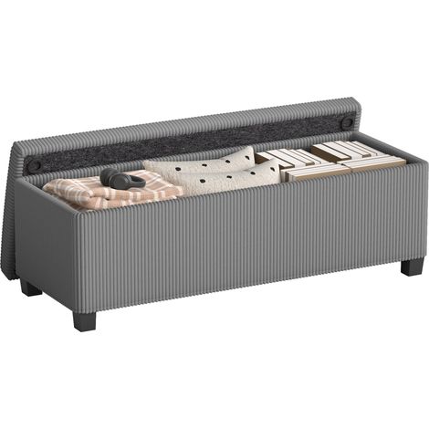 Banc de rangement, banquette rembourrée avec rangement, pour salon, chambre, couloir, revêtement en velours côtelé, gris