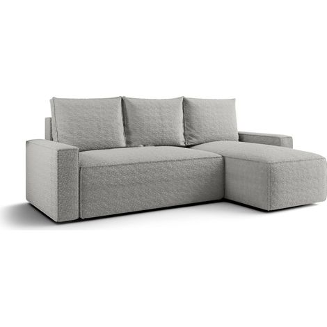 Canapé d’angle tissu bouclé convertible avec coffre NORE angle droit-Gris-angle droit (1/5)