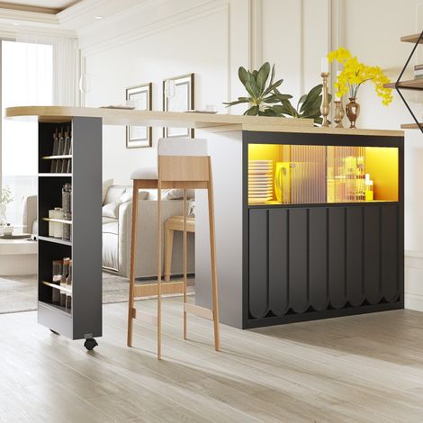 Table haute et bar extensible-LED intégrés-Rangement mobile-Modern minimaliste 135-205x39x100(cm) (1/5)