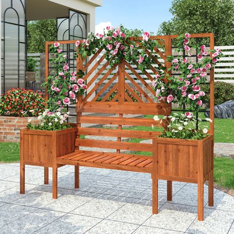 Fioriera con grigliato e seduta 170x42x145 cm marrone in legno massello di abete per esterno (1/5)