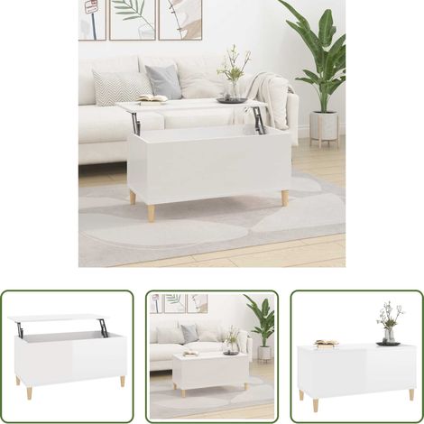 Hochglanz-Weiß - Couchtisch Hochglanz-Weiß 90x44,5x45 cm Holzwerkstoff (1/5)
