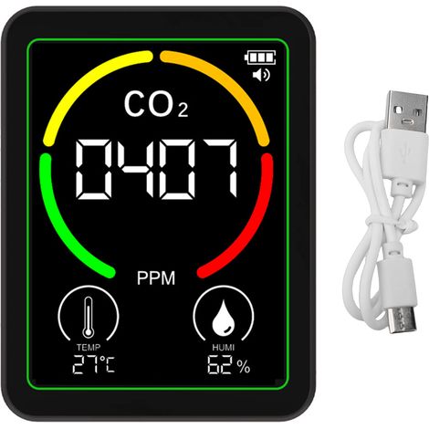 Compteur de qualité de l'air 3 en 1, détecteur de température et d'humidité, écran LCD rétroéclairé, testeur d'intérieur pour maison, bureau, école (1/5)