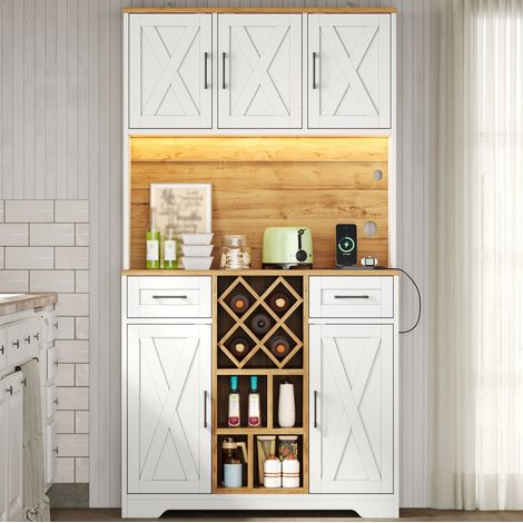 Credenza alta 105x40x180 cm in MDF naturale e bianco con LED – MEUBLIV (1/5)