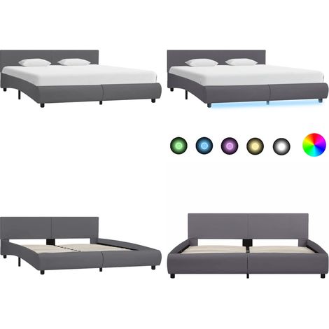Bettgestell mit LED Grau Kunstleder 180x200 cm - Kunstleder Bett - LED Beleuchtung (1/5)