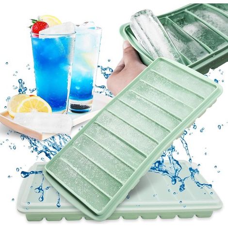 2 stampi in silicone per cubetti di ghiaccio/ghiacciati con coperchio 10 pezzi, adatti al contatto con gli alimenti e facili da scongelare (1/5)