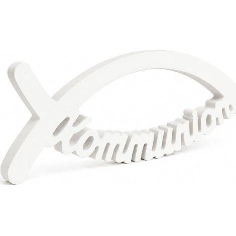 1 Pièce Décoration Poisson Pour Communion – Figurine Blanche En Plastique Avec Inscription, Porte‑Bougie, Pour Baptême, Confirmation, Profession De Foi, Anniversaire, Cadeau