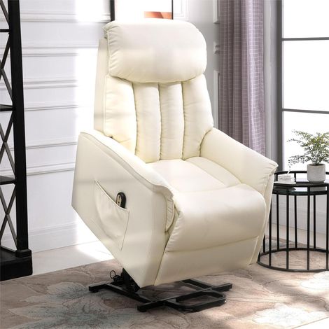 Poltrona Elettrica Alzapersone Reclinabile 145°, Poltrona Relax Elettrica in Pelle PU con Telecomando, Tasche Laterali e Poggiapiedi Integrato, Crema (1/5)