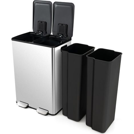 60L Dual Compartment Trash Can 2 x 30L Trash Bin with 2 Deodorizer Compartments (1/5)