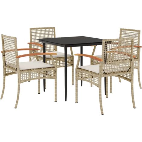 Ensemble à manger de jardin avec coussins 5 pcs，Salon de jardin Beige poly rotin CFW28246 (1/5)