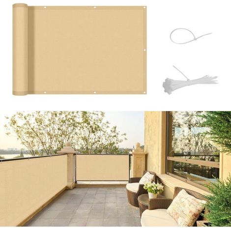 Paravent de balcon 90 x 400 cm Polyester imperméable Protection UV et vent Pour terrasse et jardin (1/5)