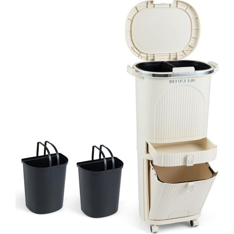 Costway – Poubelle à pédale 42L avec 2 bacs de 12L et tiroir 4L – Tri sélectif avec roulettes – Matériau PP résistant – Pour cuisine et salle de bain (1/5)