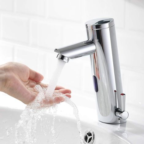 Intelligenter Badarmatur mit Infrarotsensor, automatischer, berührungsloser Mischbatterie mit Temperatur- und Durchflussregelung, hygienisch und wassersparend, einfach zu installieren.
