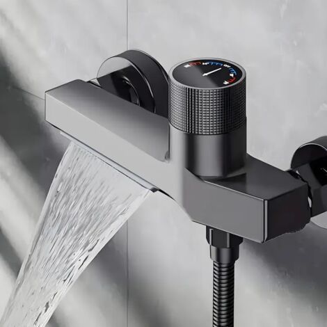 Grifo de baño moderno de 1 pieza - Grifo de pared para bañera o ducha con control de agua caliente y fría, válvula oculta, para fregadero de baño o cocina - Elegante estilo cascada (1/4)