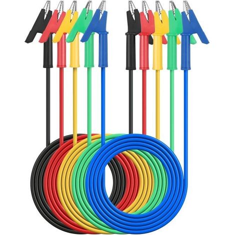 Lot de 5 câbles de test avec pinces crocodiles isolées 15 A avec pinces isolantes Câble de test en cuivre flexible pour tests élect (1/2)