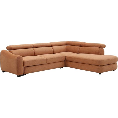 Canapé d'angle droit convertible en tissu texturé terracotta BESEMA (1/5)