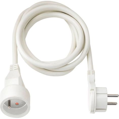 Rallonge électrique prolongateur avec fiche plate - IP20 BLANC - 2m - H05VV-F 3G1,5