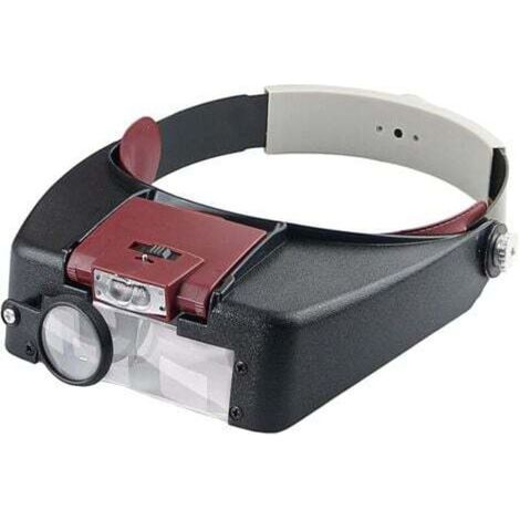 Loupe serre-tête pour horloger, bijoutier, lecture, mains libres avec éclairage LED, rouge (1/4)