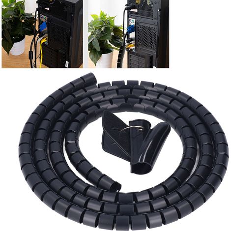 Gaine spirale organisatrice de câbles, tube enrouleur 20mm pour gestion des fils TV, PC, bureau, 2m